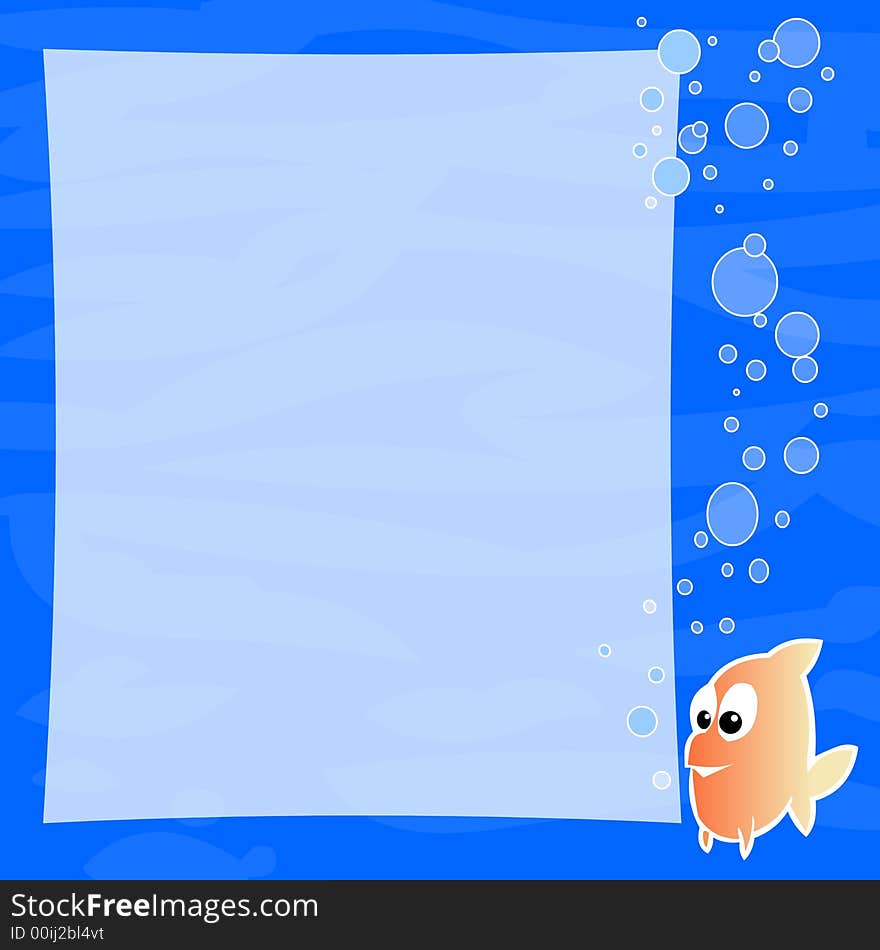 Fish and poster in water with bubbles. Fish and poster in water with bubbles