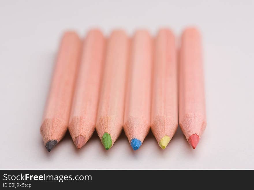 Wooden pencils in various colours. Wooden pencils in various colours.