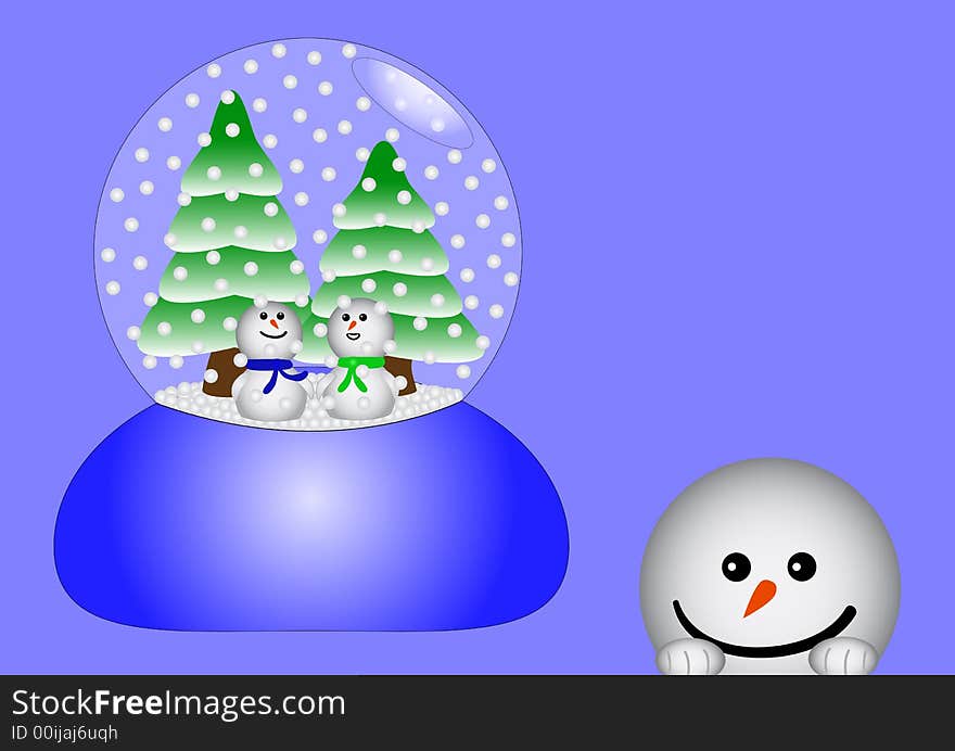 Two snowmen in a glass