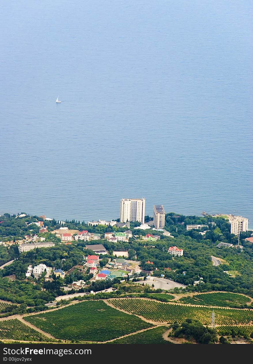 City at the sea (it is photographed from height of the bird's flight)