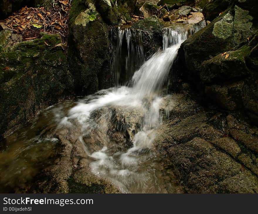 Forest waterfall landscape representing flowing water stream