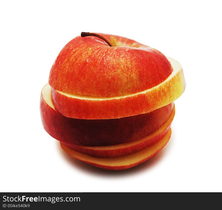 Red sliced apple isolated on white background