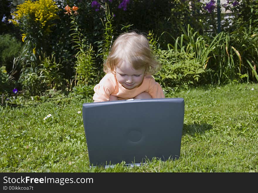 Girl study and playing on computer. Girl study and playing on computer