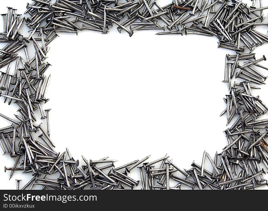 Lots of nails arranged like frame. Lots of nails arranged like frame.