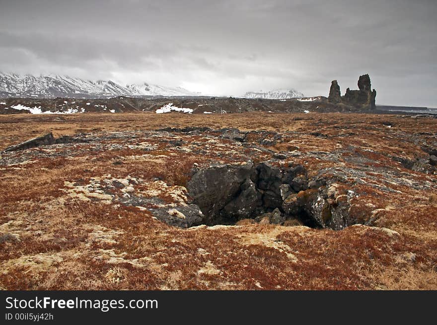 Icelandic landscape with grass and rocks