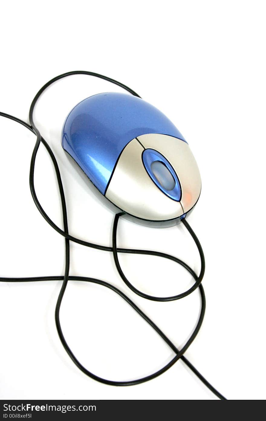 Silver and Blue mouse on a black cord