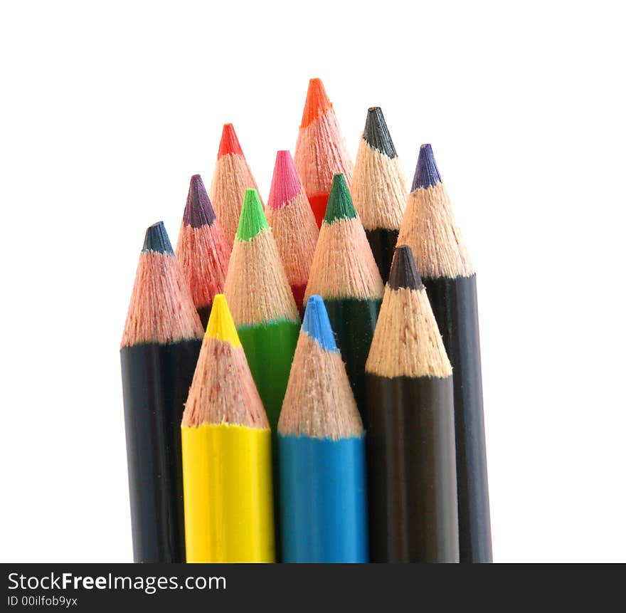 Group of colorful pencils isolated against a white background. Group of colorful pencils isolated against a white background