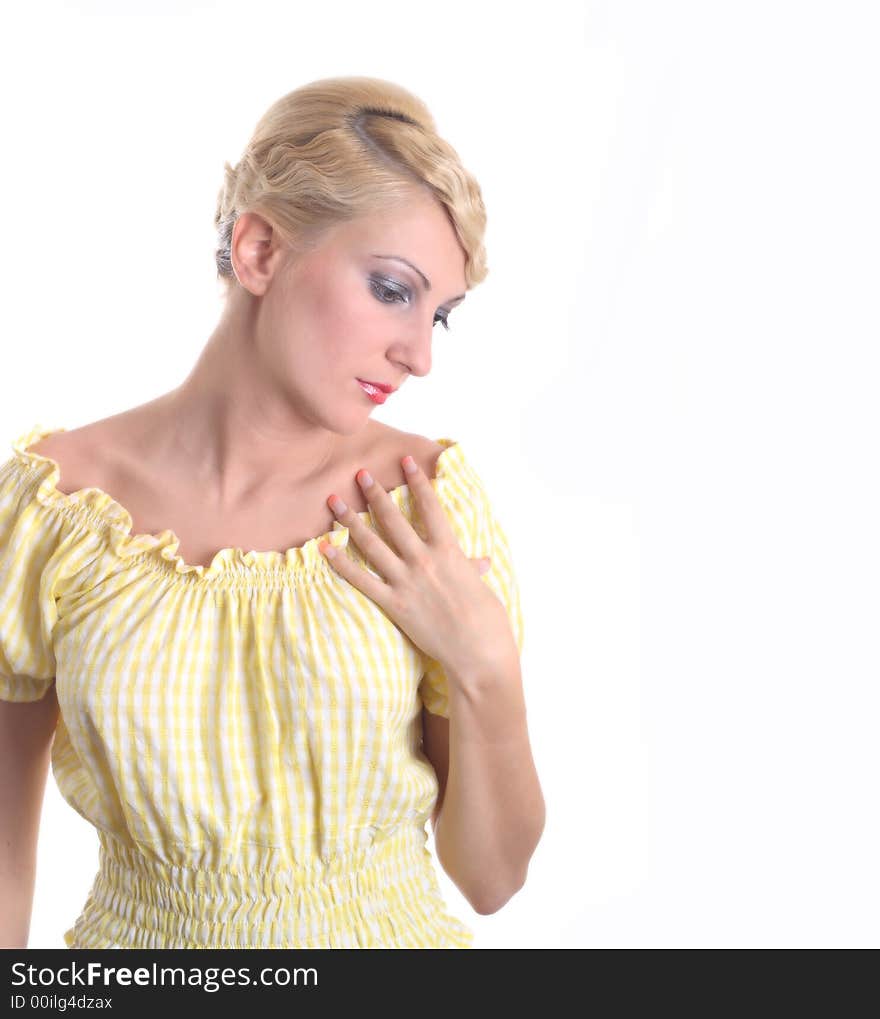 Retro girl portrait on a white background