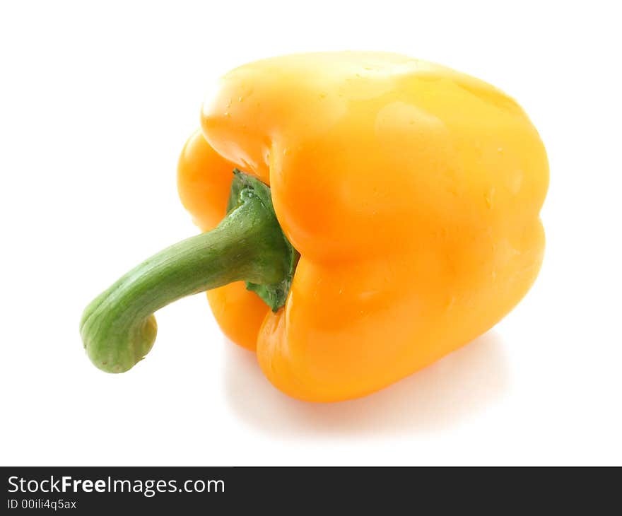 Orange sweet ripe pepper on white background. Orange sweet ripe pepper on white background