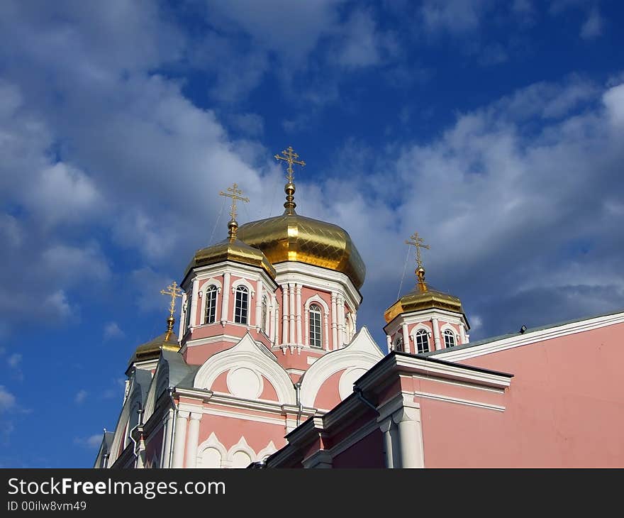 Christian church on the background of a blue sky. Christian church on the background of a blue sky