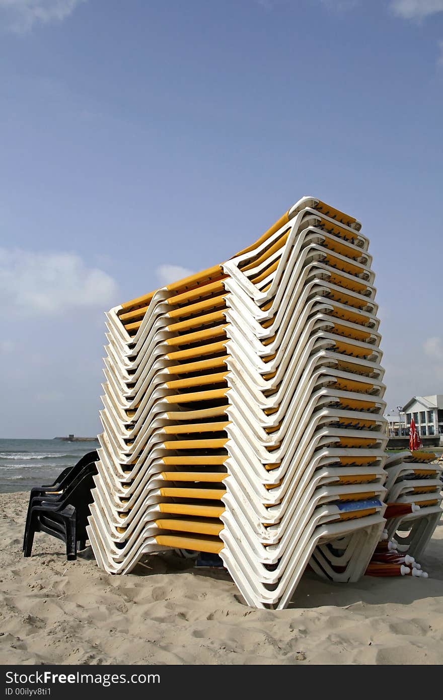 Plied up deckchair in tel aviv