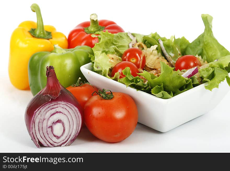 Vegetable salad: mushrooms onion pepper lettuce and sauce