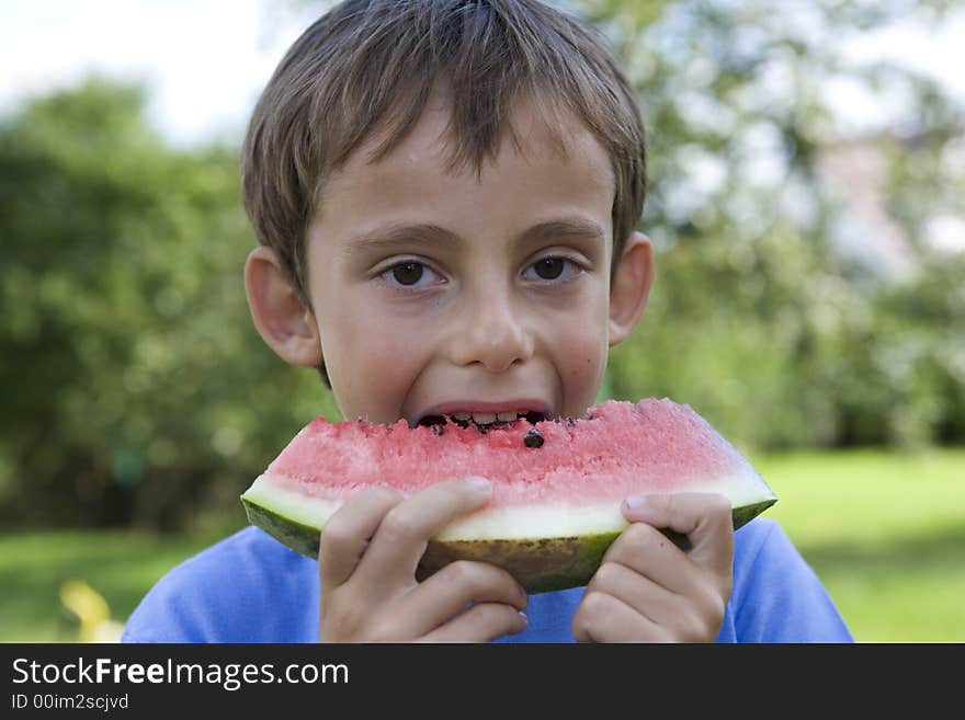 Boy Eats Watermelon