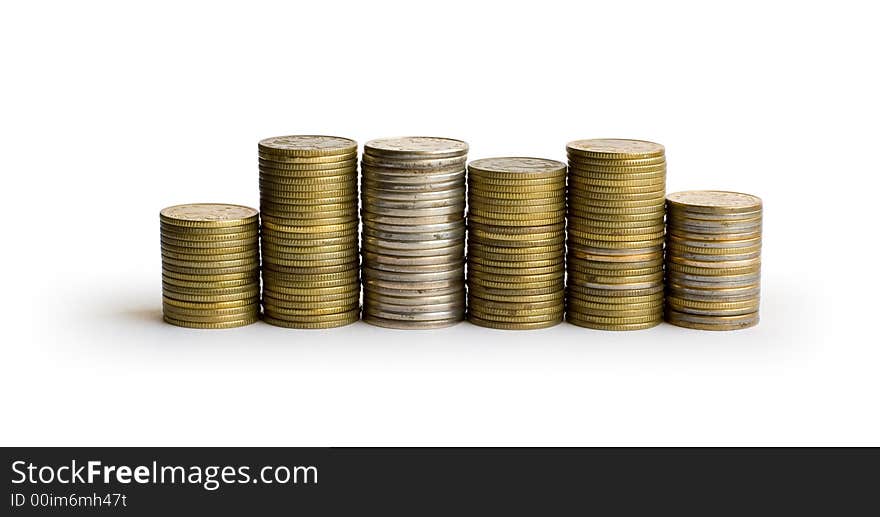 Coins on the white background