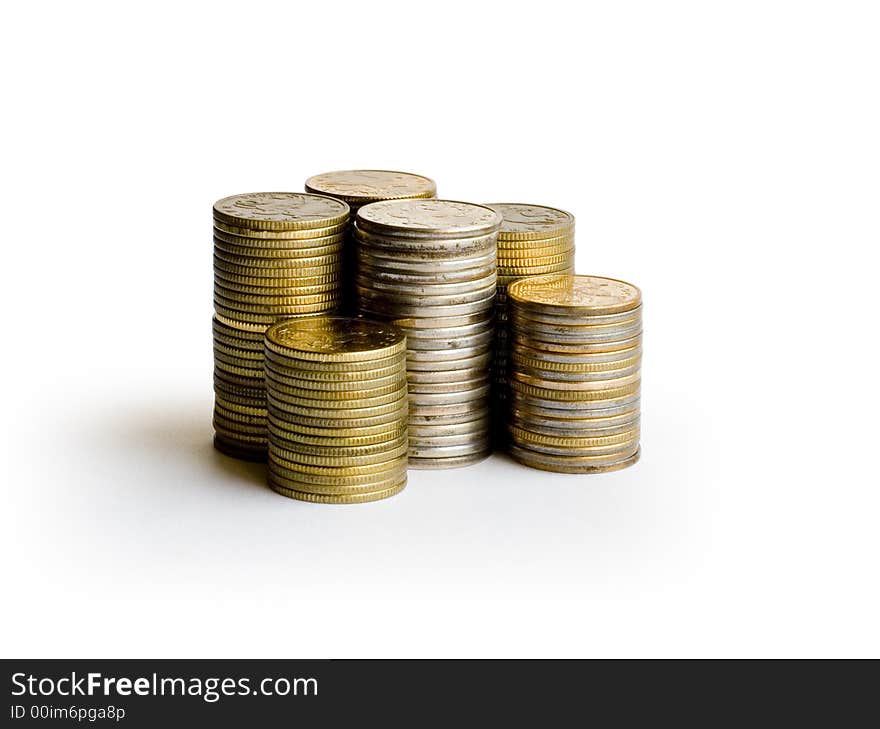 Coins on the white background