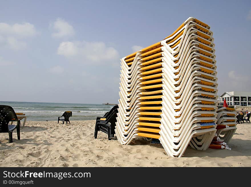 Plied up deckchair in tel aviv israel