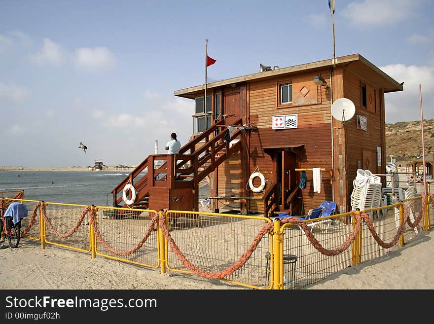 Lifeguard watch hut coast tel aviv israel