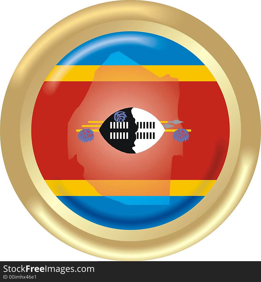 Art illustration: round gold medal with map and flag of Swaziland