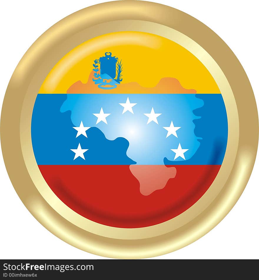 Art illustration: round gold medal with map and flag of venezuela