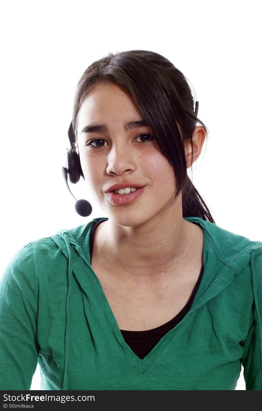 A friendly secretary/telephone operator at a call-center