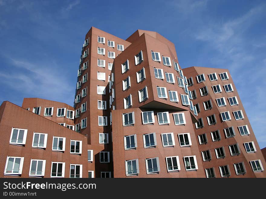 Modern architecture at the Media Harbor in Düsseldorf . Modern architecture at the Media Harbor in Düsseldorf