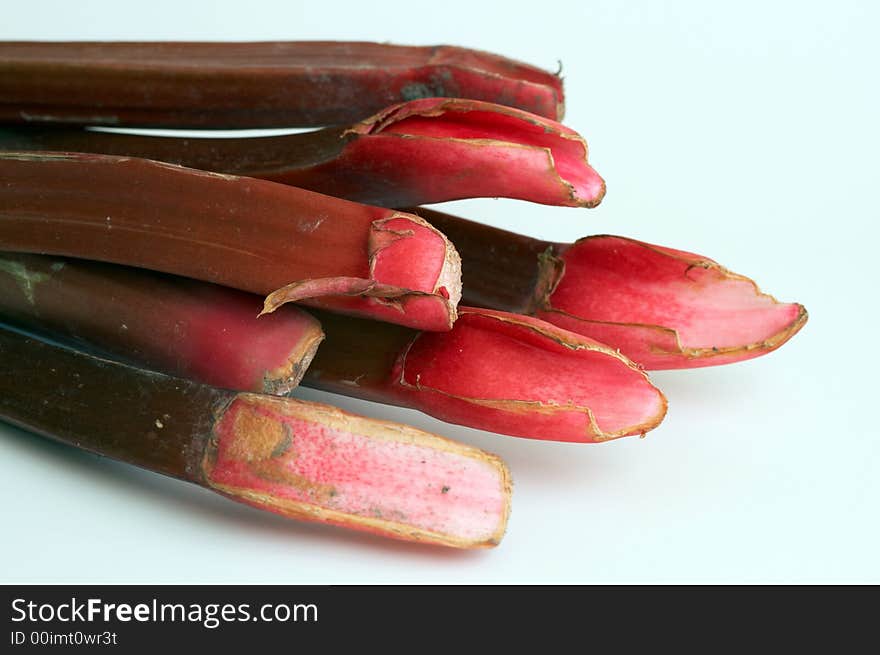 A bunch of fresh organic red rhubarb