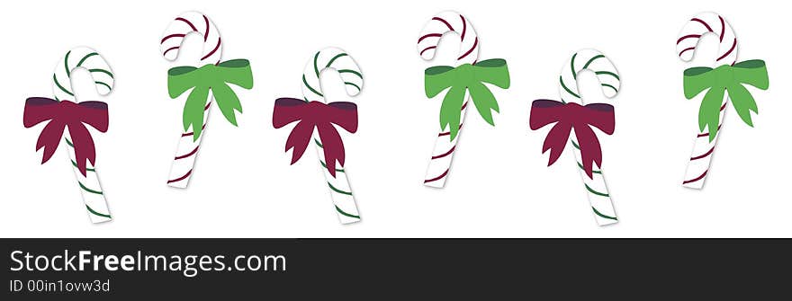 Line of red and green candy canes with bows. Line of red and green candy canes with bows