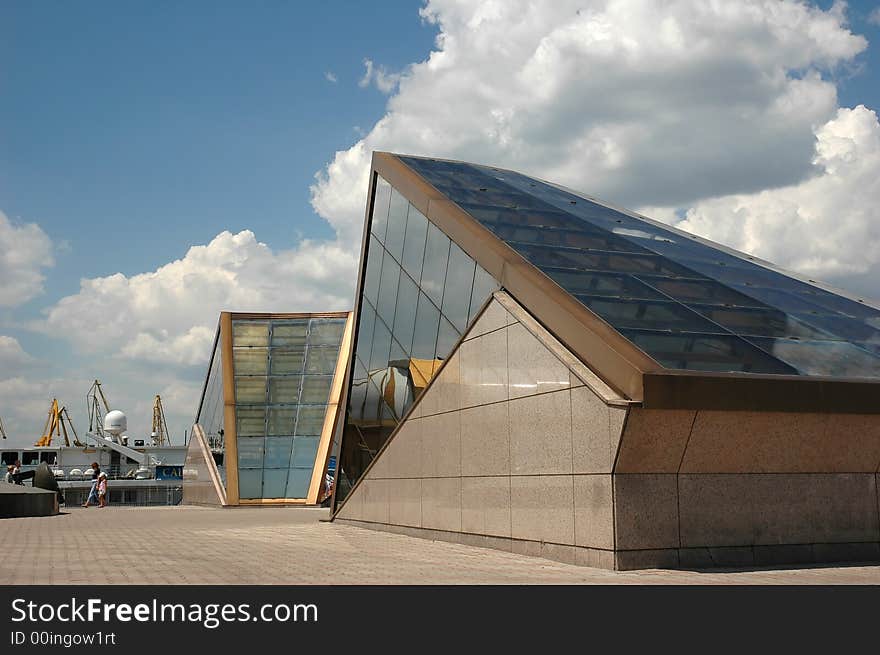 Modern exhibition, office and hotel building in Odessa harbor area. Modern exhibition, office and hotel building in Odessa harbor area