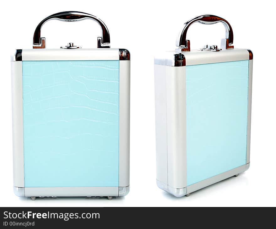 Two blue briefcases isolated 1