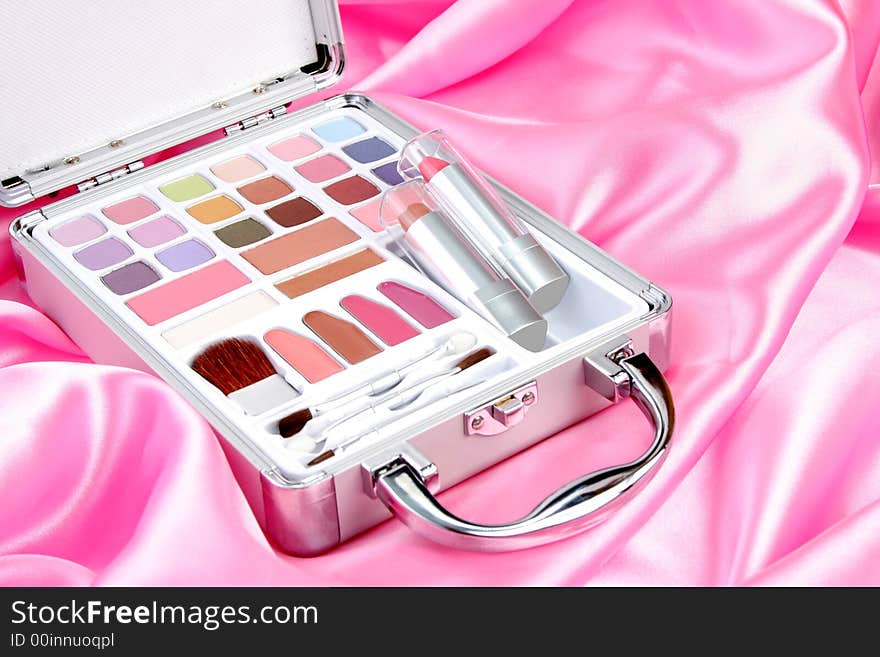 Makeup Briefcase On Pink Satin