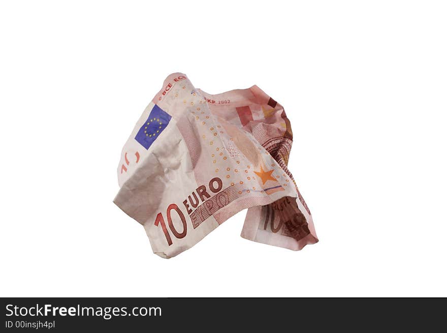 Crumpled ten euro bill