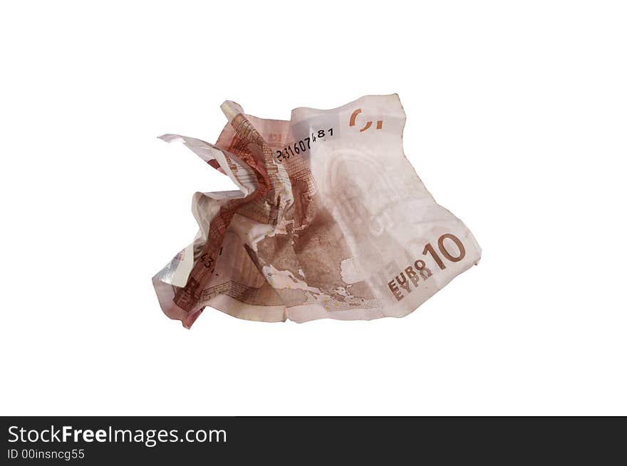 Crumpled ten euro bill