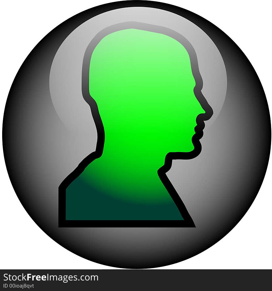 Mans head gray green web button. Mans head gray green web button