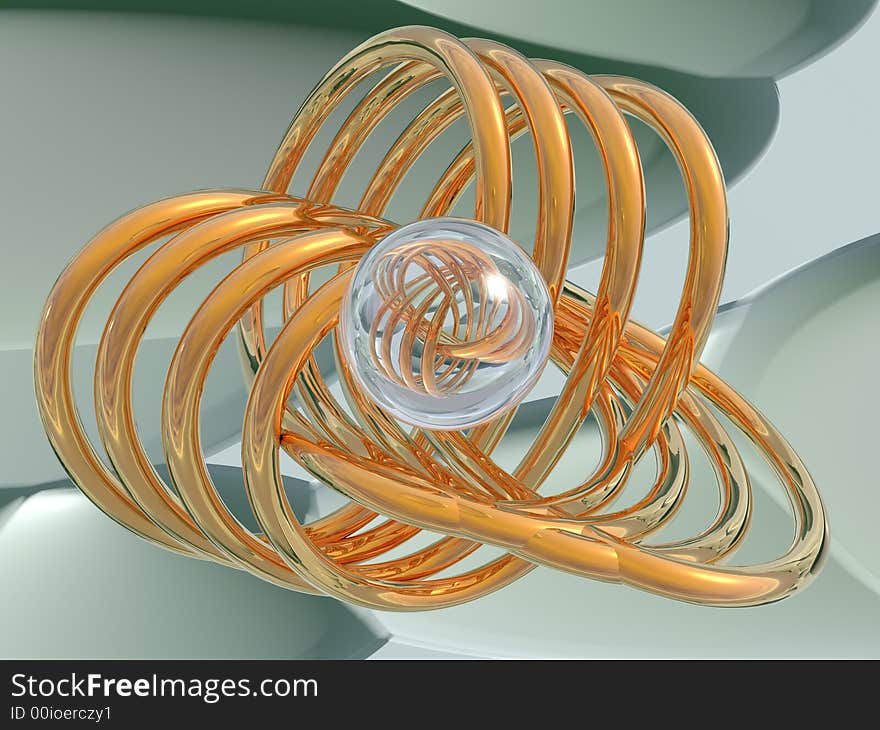 Gold spirals and glass sphere