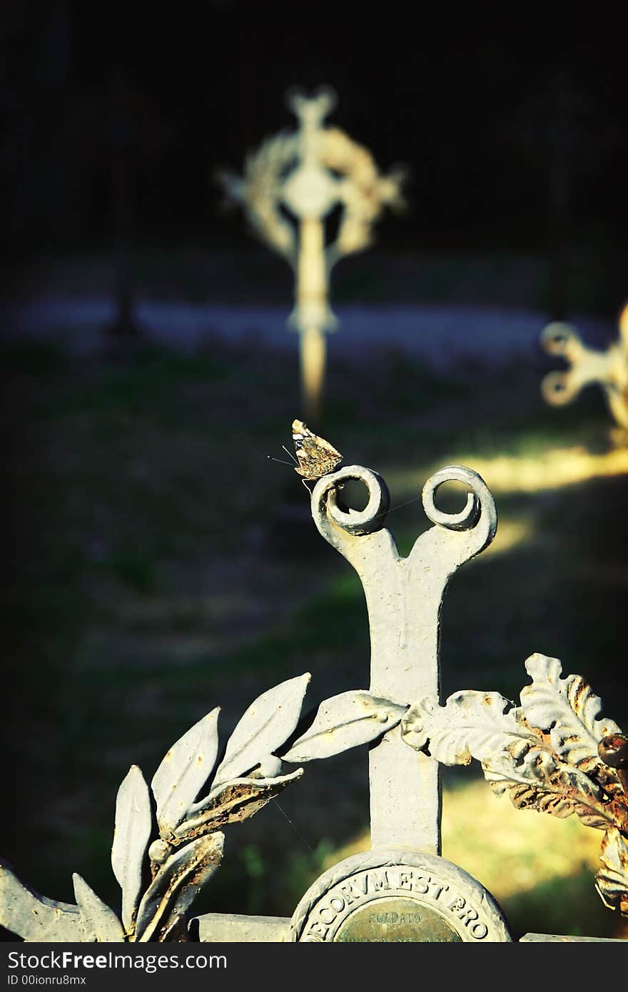 Gravestones with butterfly