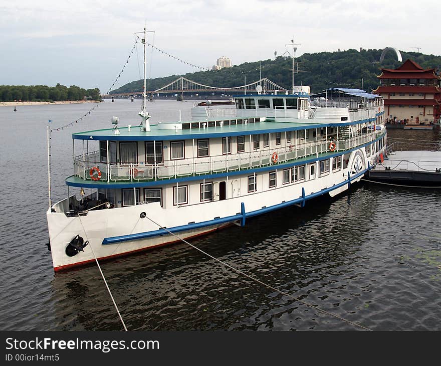 Old steam ship at the river port