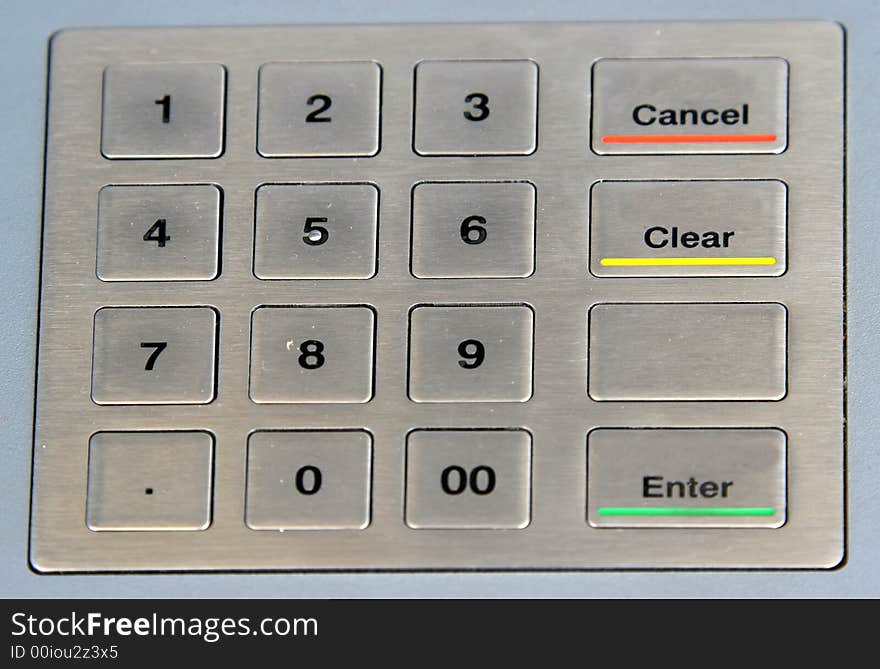 Numeric atm keypad with coloured keys. Numeric atm keypad with coloured keys