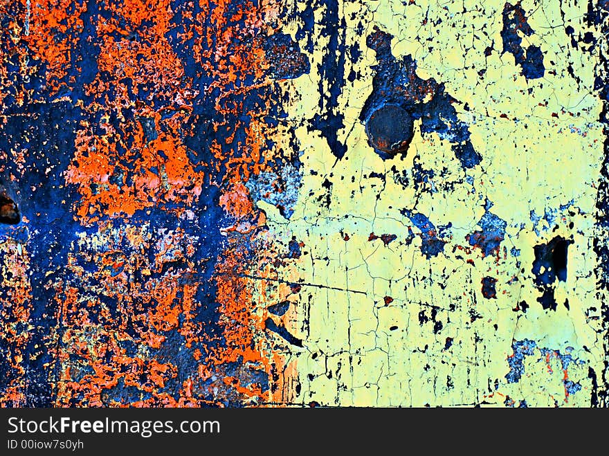 Deteriorating painted brick wall stylized with grunge effects (part of a photo illustration series). Deteriorating painted brick wall stylized with grunge effects (part of a photo illustration series)