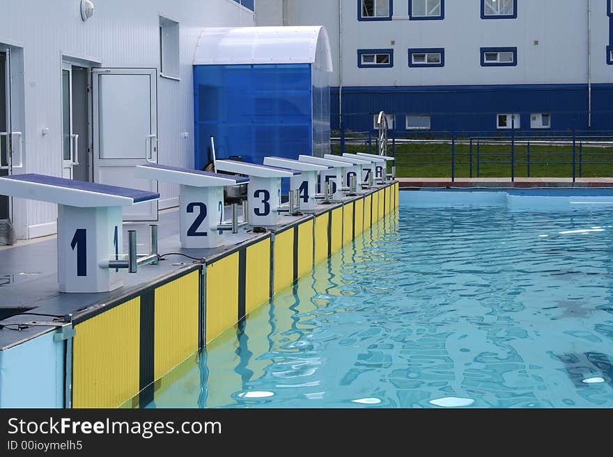 The pool is prepared for carrying out of competitions. The pool is prepared for carrying out of competitions