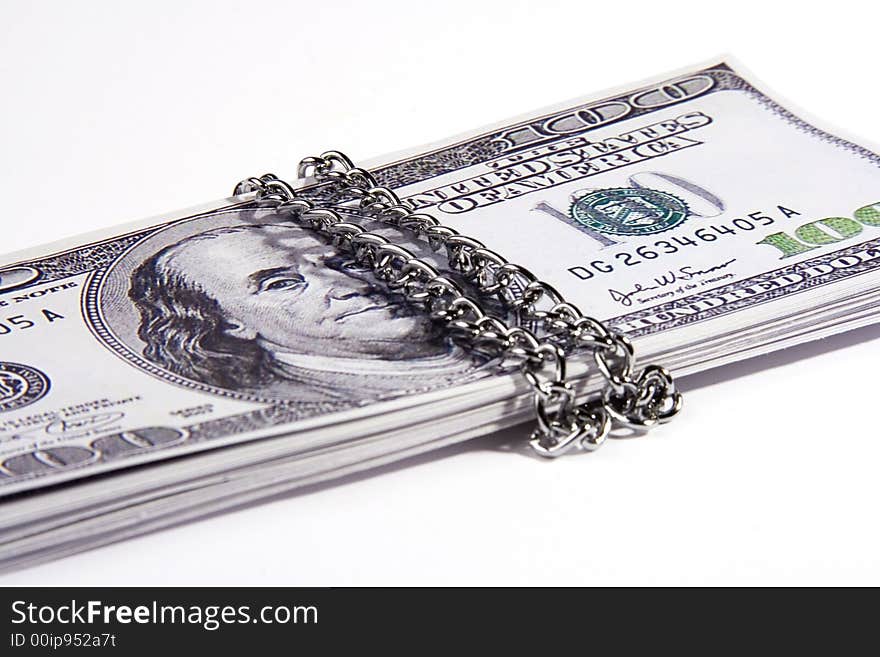 Some one hundred dollar notes lock with chain. Some one hundred dollar notes lock with chain.