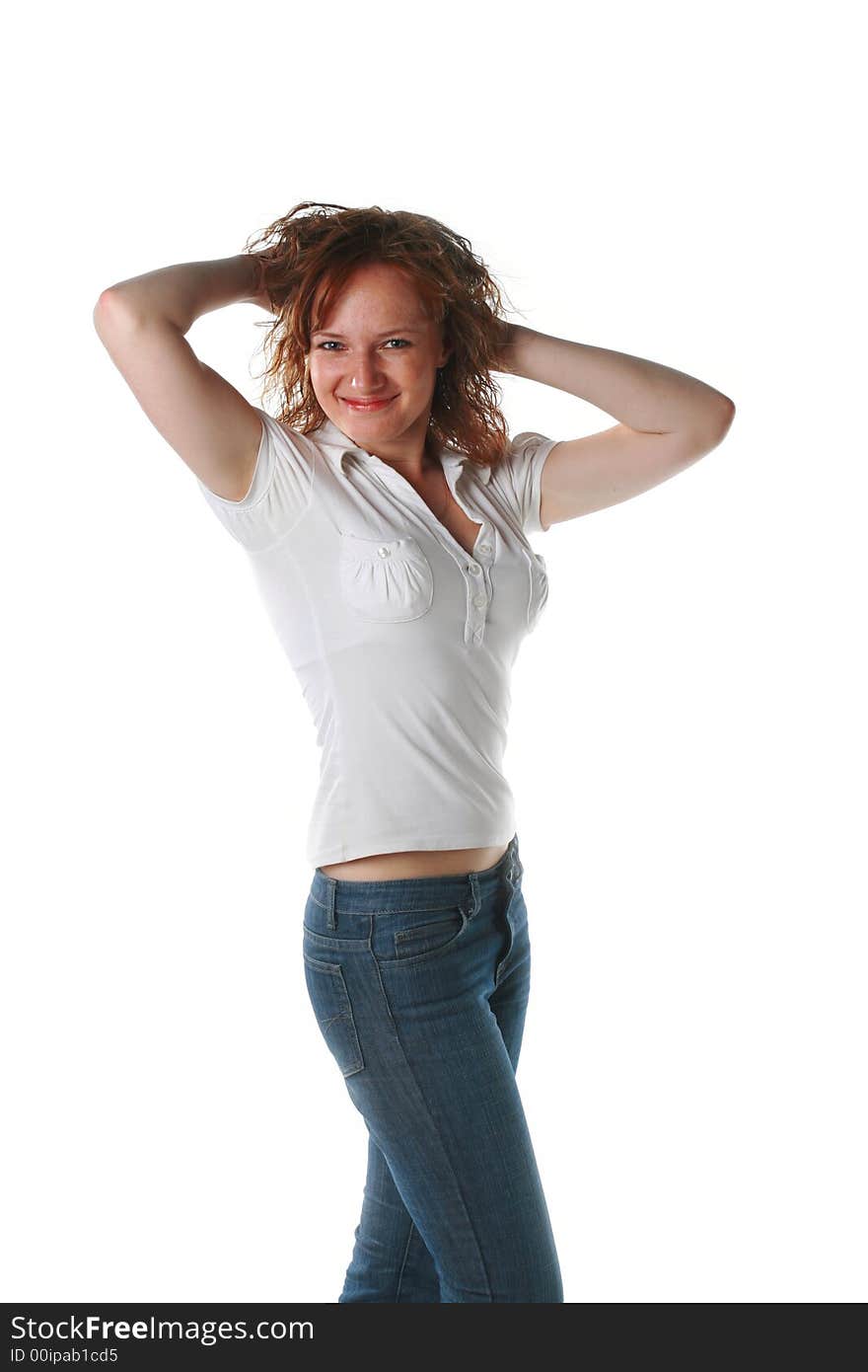 Young beautiful smiling woman. Isolated over white background.