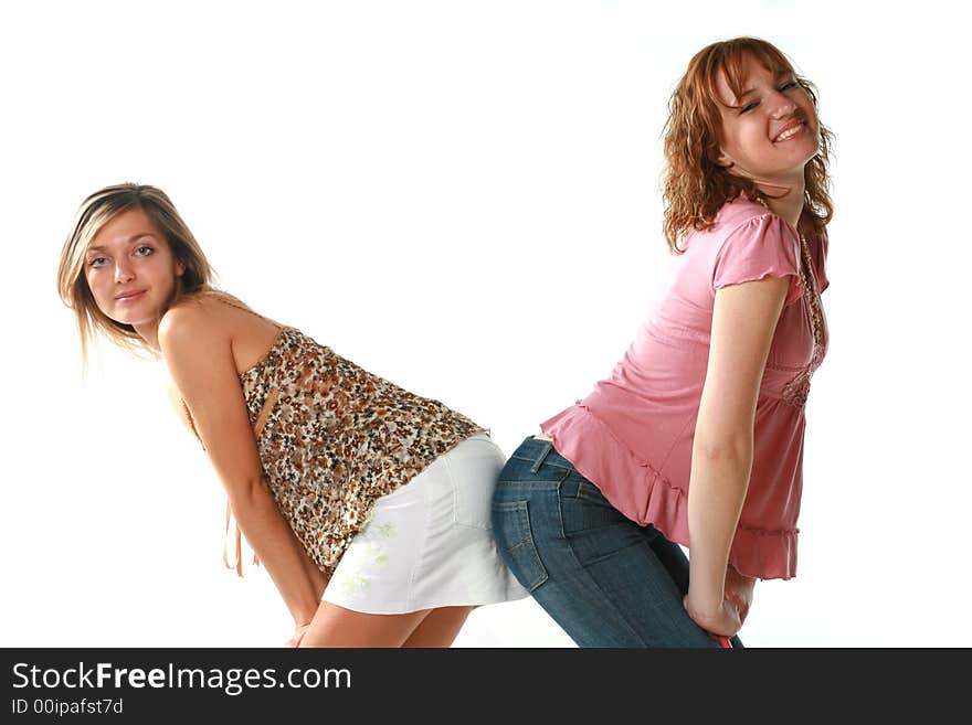 Girlfriends on a white background