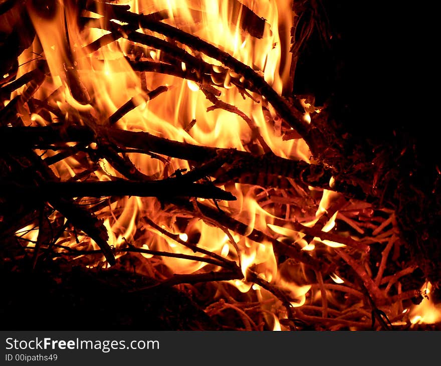 A macro shot of burning wood. A macro shot of burning wood