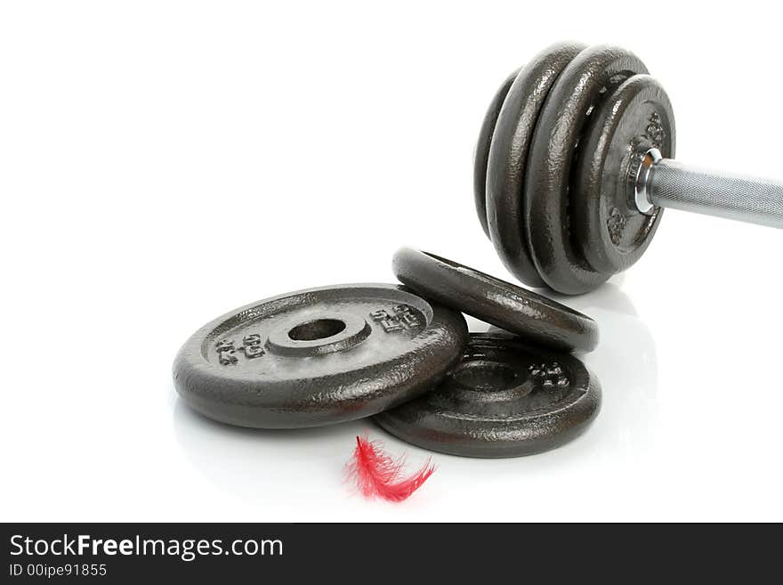 Iron dumbbells and feather