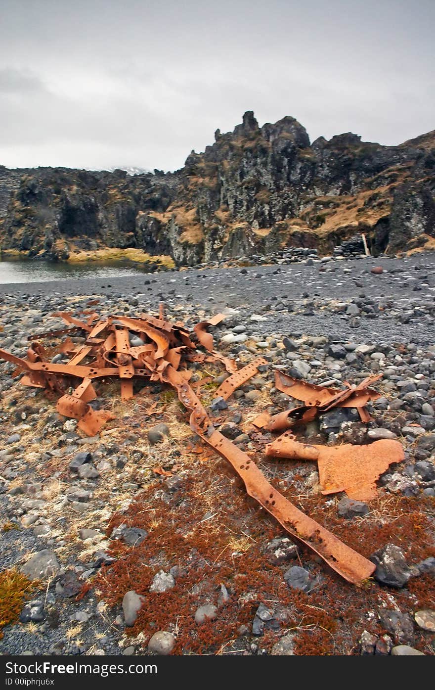 Remains of ship on coast, Iceland