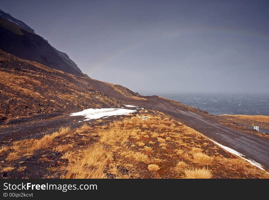 Landscape with rainbow in iceland. Landscape with rainbow in iceland