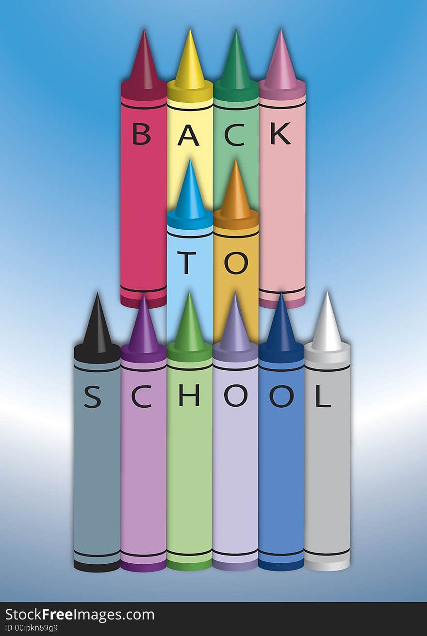 Group of colorful crayons with back to school sign. Group of colorful crayons with back to school sign