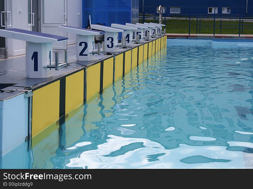 The pool is prepared for carrying out of competitions. The pool is prepared for carrying out of competitions