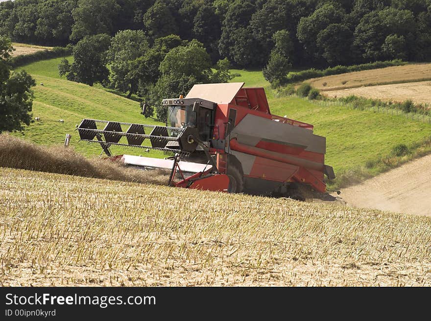 A combine harvester on a U.K. farm