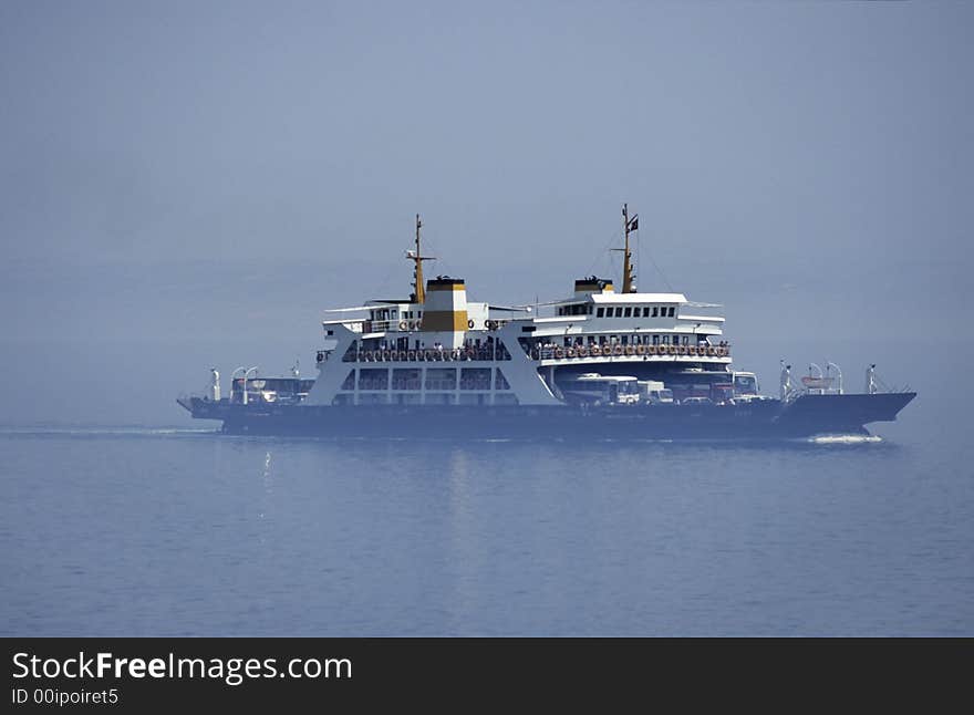 Ferryboat in the smog on Marmara sea in Turkey. Ferryboat in the smog on Marmara sea in Turkey.